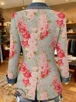 Floral Print Patchwork Denim Sweater