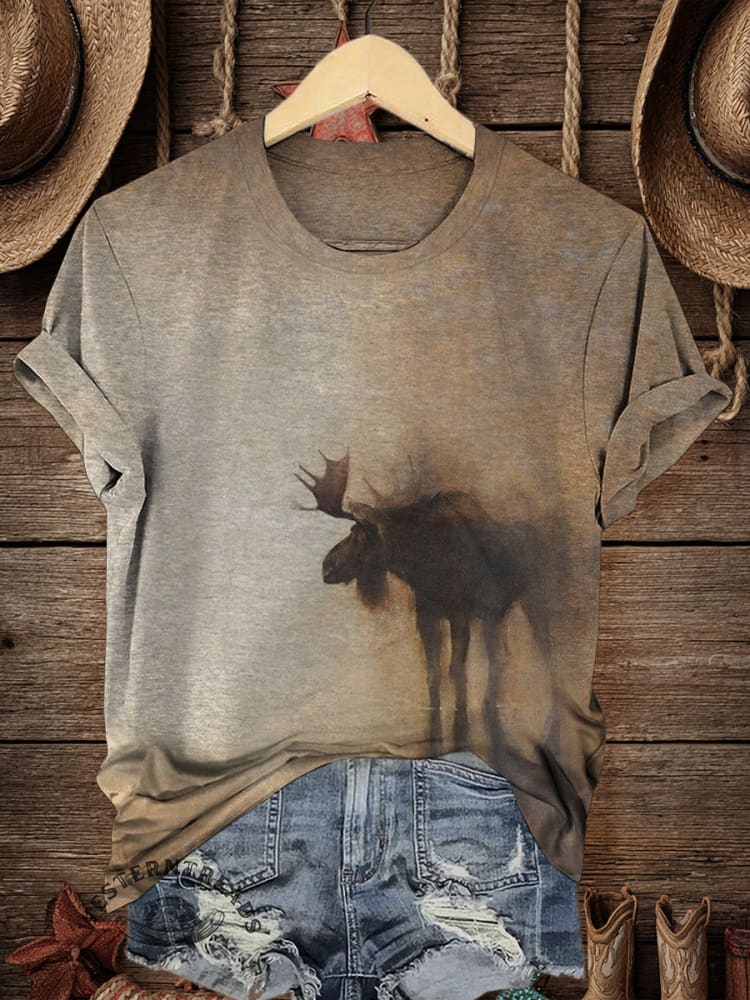 Retro Western Art Print Casual T-shirt