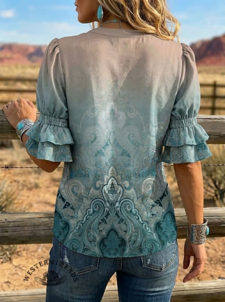 Women's Retro Art Puff Sleeve Casual Shirt
