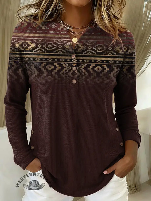 Women's Retro Art Pattern Print Casual Cotton Shirt