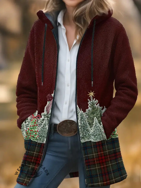 Christmas Pattern Unisex Plush Thick Long-Sleeved Cardigan Coat