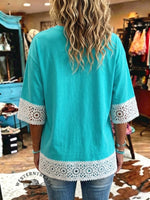 Women's Vintage Art Print Lace Sleeve Casual Shirt