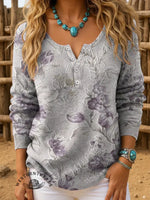 Retro Floral Art Print Buttoned Cardigan Sweater