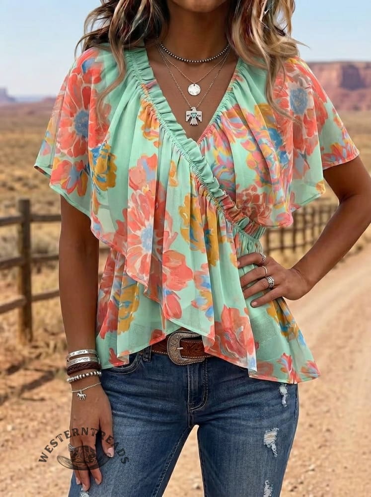 Vintage Floral Print Comfortable Summer Fabrics Casual Shirt