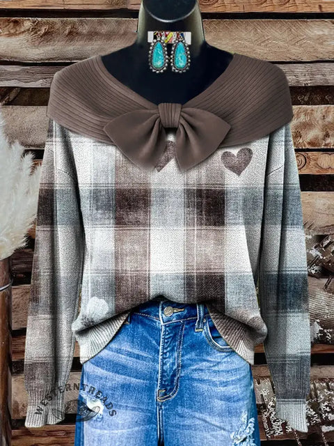 Women's Retro Plaid Print Casual Cotton Sweater