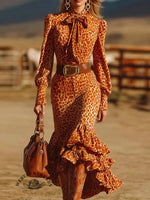 Women's Leopard Art Print Casual Ruffle Dress