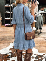 Vintage Art Western Ruffle Patchwork Denim Dress