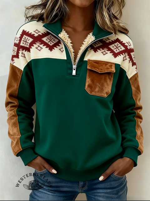 Casual Aztec Half-Zip Cotton Sweatshirt