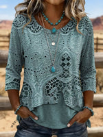 Women's Vintage Art Hollowed Out Lace Patchwork T-shirt