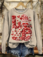Vintage Valentine's Day Gnome Art Print Casual Sweatshirt
