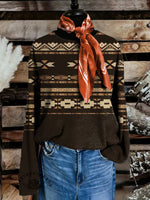 Vintage Western Aztec Art Print Casual Cotton Sweatshirt