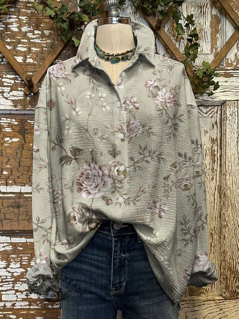 Women's Art Print Casual Cotton Shirt