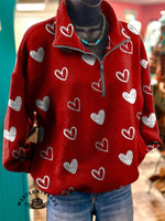 Valentine's Day Heart Pattern Casual Cotton Sweatshirt