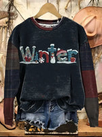 Vintage WINTER Text Print Casual Cotton Sweatshirt