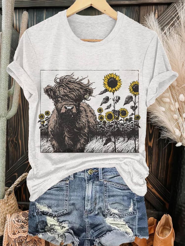 Cattle & Sunflower Print T-shirt