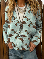 Western Horse Print Buttoned Cardigan Sweater