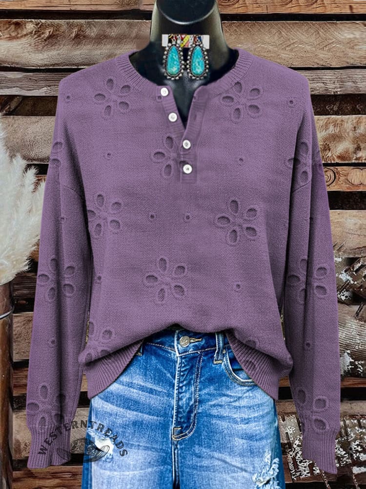 Floral Pattern Art Print Buttoned Cardigan Sweater