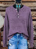 Floral Pattern Art Print Buttoned Cardigan Sweater