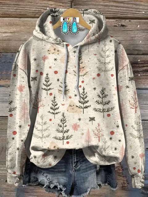 Retro Christmas Print Cotton Casual Hoodie Sweatshirt