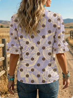 Women's Retro Polka Dot Floral Puff Sleeve Casual Shirt