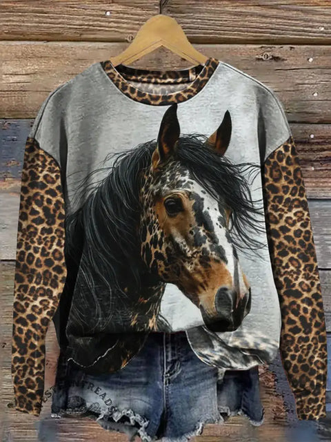 Leopard Horse Art Print Casual Sweatshirt