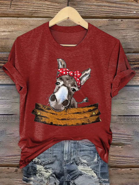 Retro Farm Animals Art Print Casual T-shirt