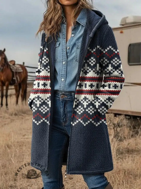 Retro Art Pattern Unisex Plush Thick Long-Sleeved Cardigan Coat