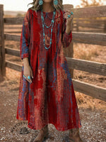 Vintage Elegant Denim Aztec Art Dress