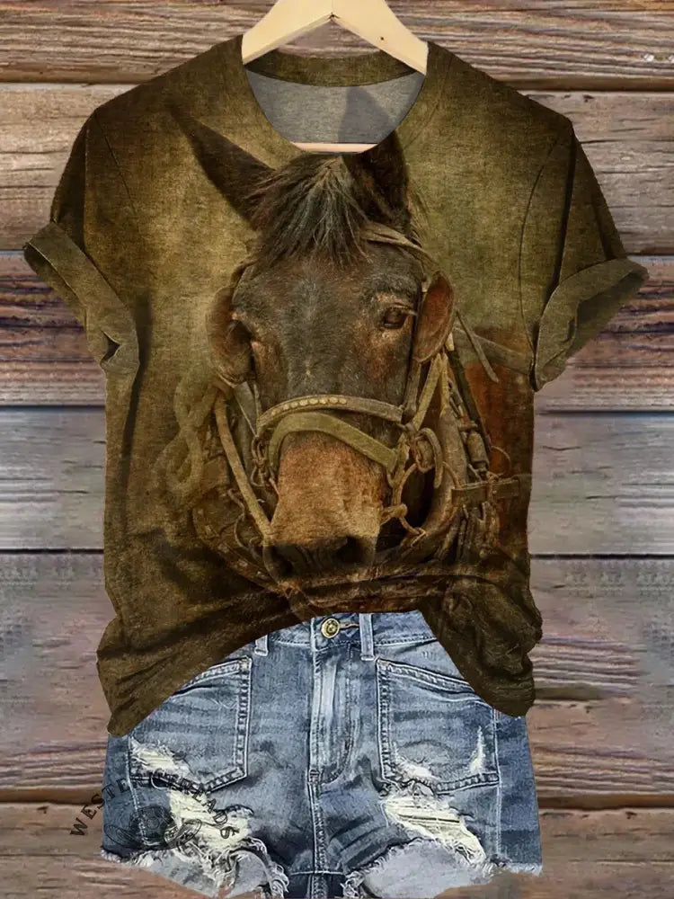 Retro Horse Print T-shirt