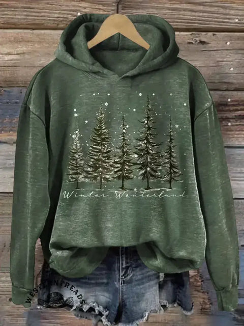 Christmas Tree Hooded Cotton Sweatshirt