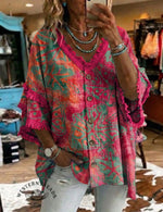 Vintage Art Patchwork Cotton And Linen Shirt