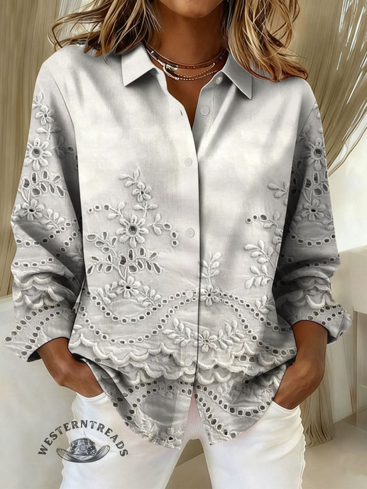 Women's Retro Floral Print Casual Cotton Shirt