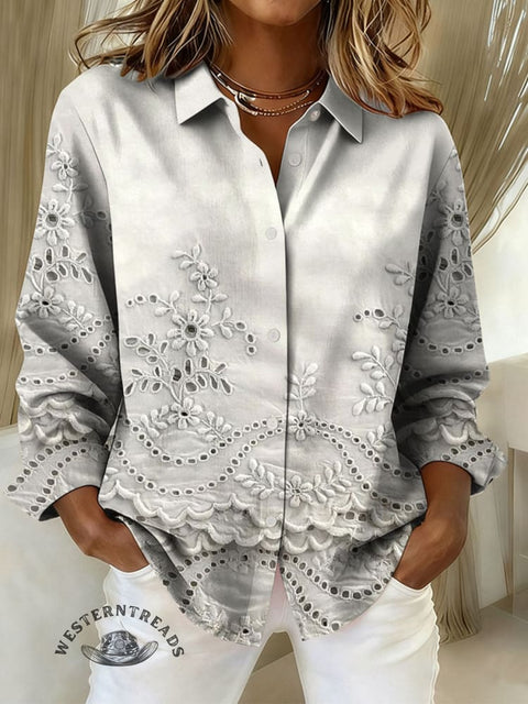 Women's Retro Floral Print Casual Cotton Shirt