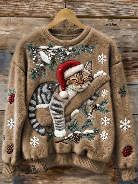 Women's Christm Art Print Cozy Plush Sweater