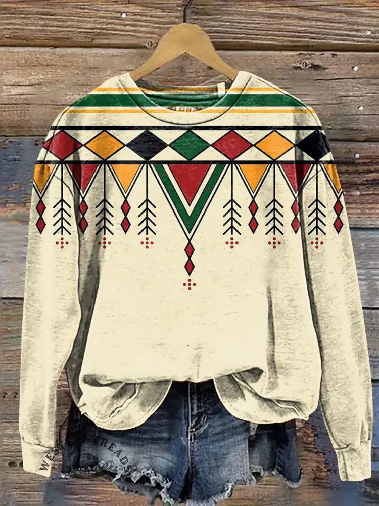 Christmas Color Scheme Geometric Casual Cotton Sweatshirt
