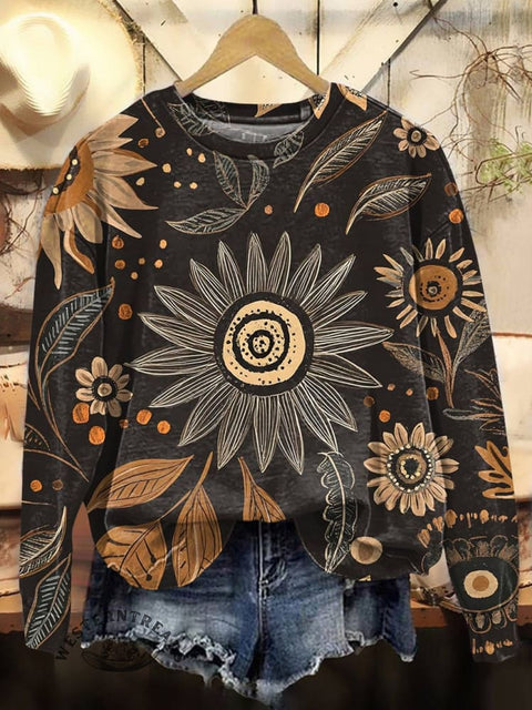 Flower Print Casual Cotton Sweatshirt