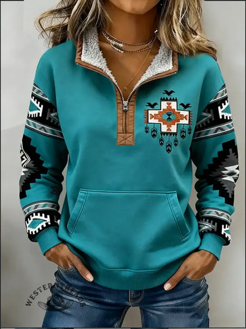 Aztec Printed Half-Zip Sweatshirt