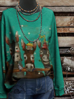 Vintage Donkey Art Print Casual Cotton Sweatshirt
