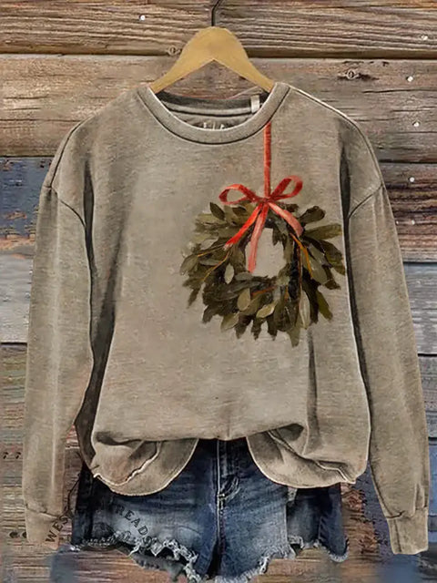Christmas Print Casual Cotton Sweatshirt