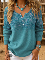 Retro Floral Pattern Print Buttoned Cardigan Sweater