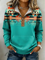 Retro Aztec Print Casual Half-zip Cotton Sweatshirt