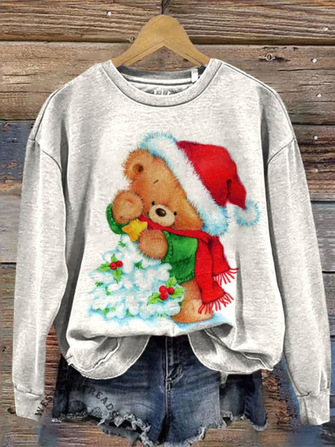 Christmas Art Print Casual Cotton Sweatshirt