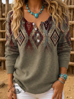 Retro Aztec Art Print Buttoned Cardigan Sweater