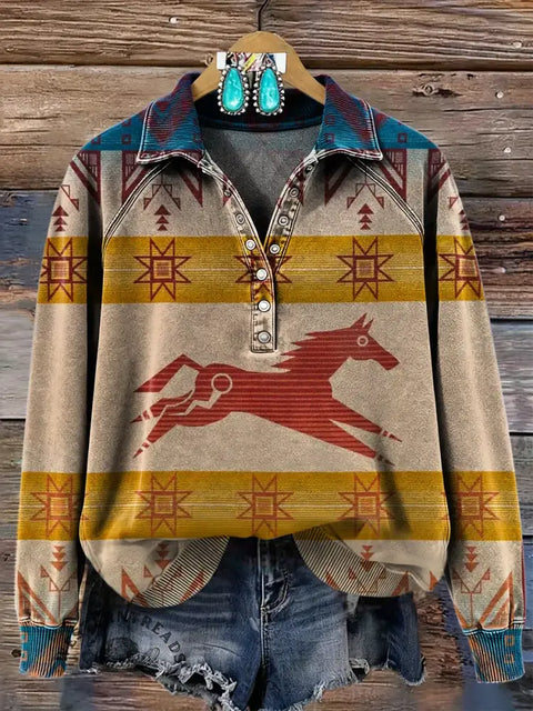 Women's Native Aztec Print Casual Cotton Sweatshirt