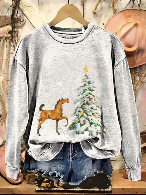 Christmas Horse Casual Cotton Sweatshirt