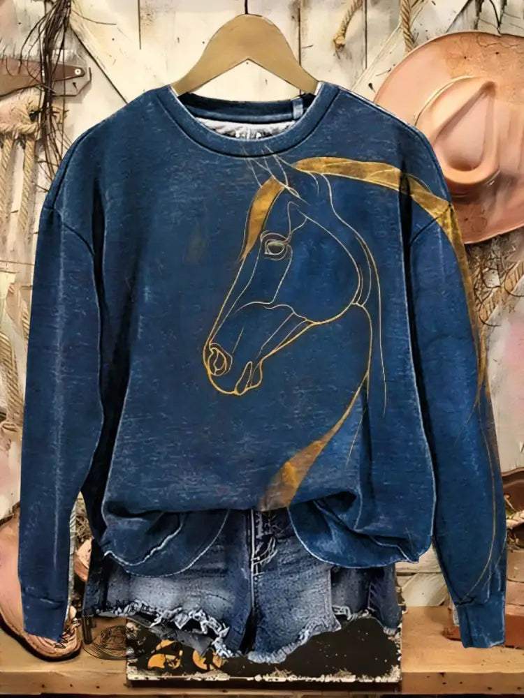 Retro Horse Pattern Casual Cotton Sweatshirt