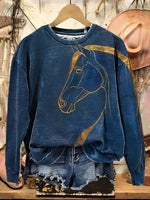 Retro Horse Pattern Casual Cotton Sweatshirt