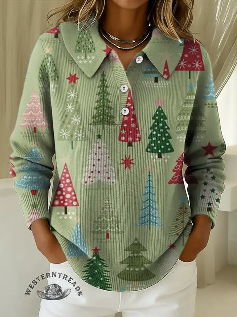 Women's Christmas Tree Print Peter Pan Collar Sweater