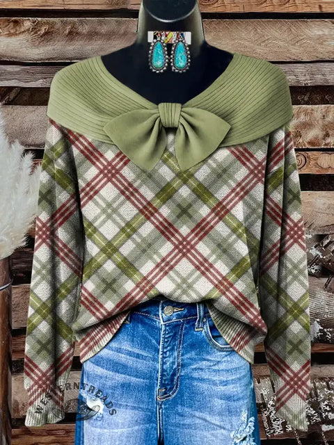 Retro Christmas Art Print Buttoned Cardigan Sweater