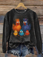 Vintage Chicken Art Prints Casual Cotton Sweatshirt